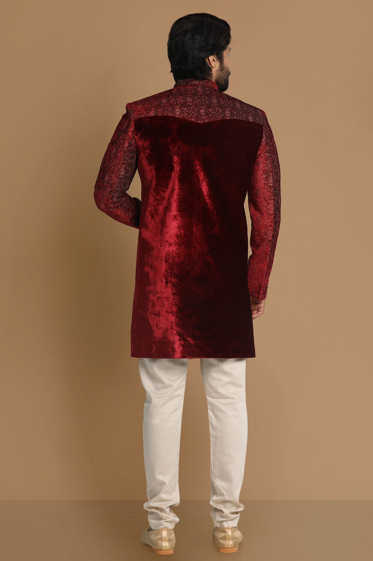 Manyavar Men Regal Maroon Indo Western Set