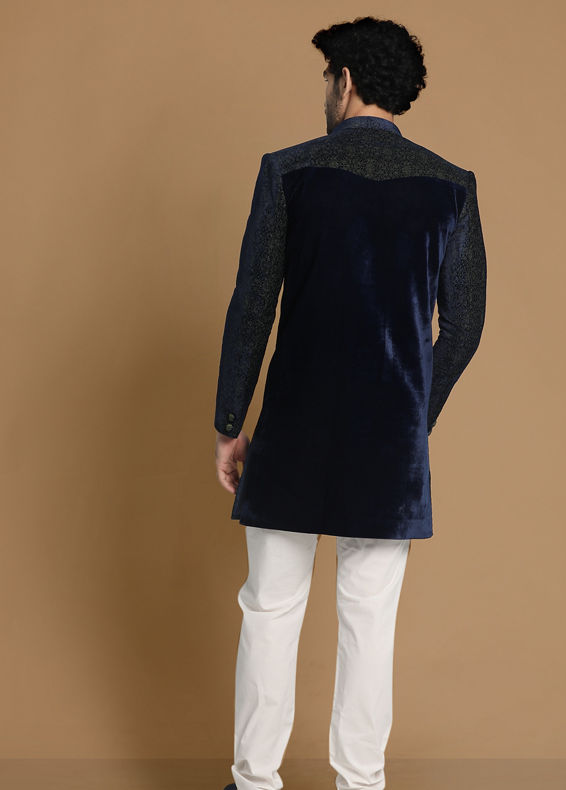 Manyavar Men Magnificent Dark Green Indo Western Set