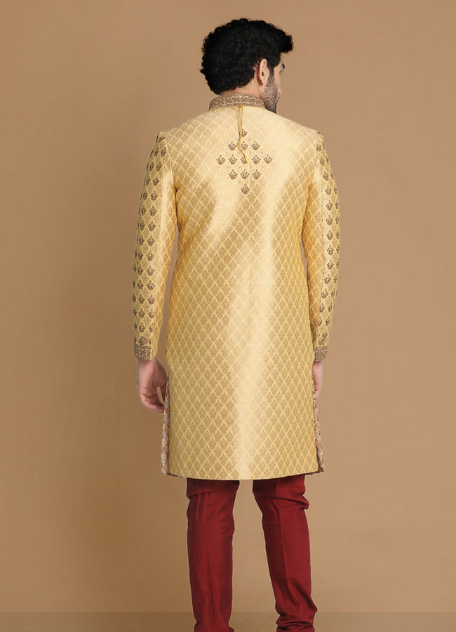 Manyavar Men Plush Fawn Sherwani Suit