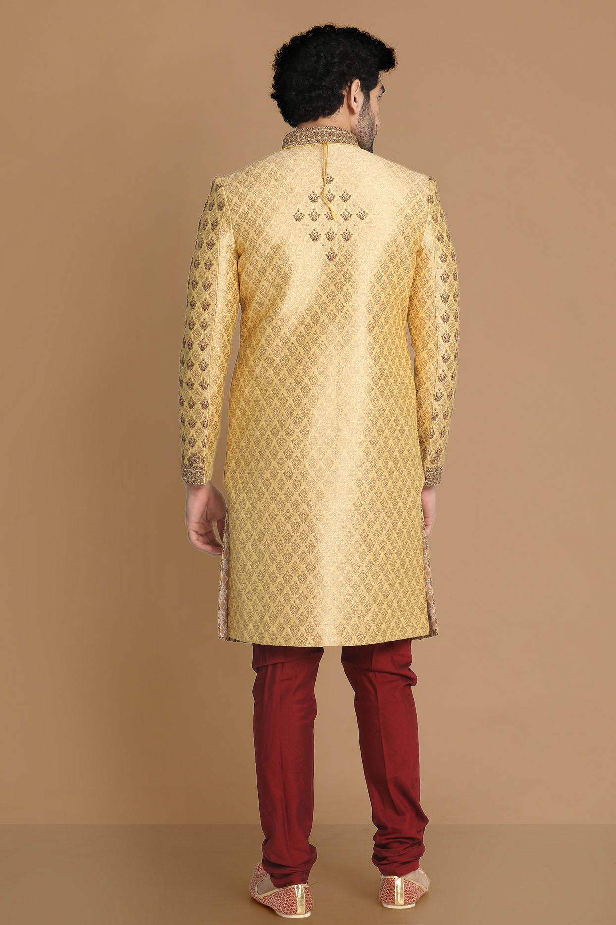 Manyavar Men Plush Fawn Sherwani Suit