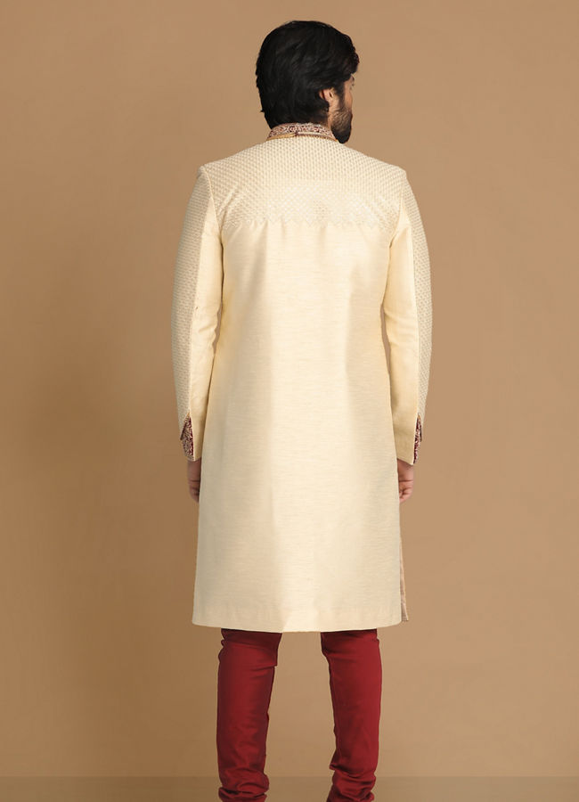 alt message - Manyavar Men Opulent Beige Sherwani Set image number 2