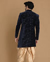 Manyavar Men Fine Blue Velvet Indo Western