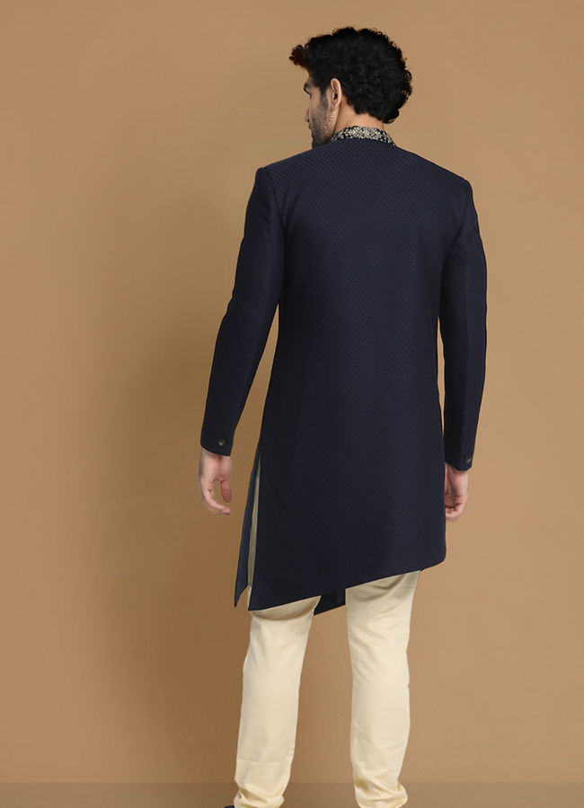 alt message - Manyavar Men Achkan Style Blue Indo Western image number 3