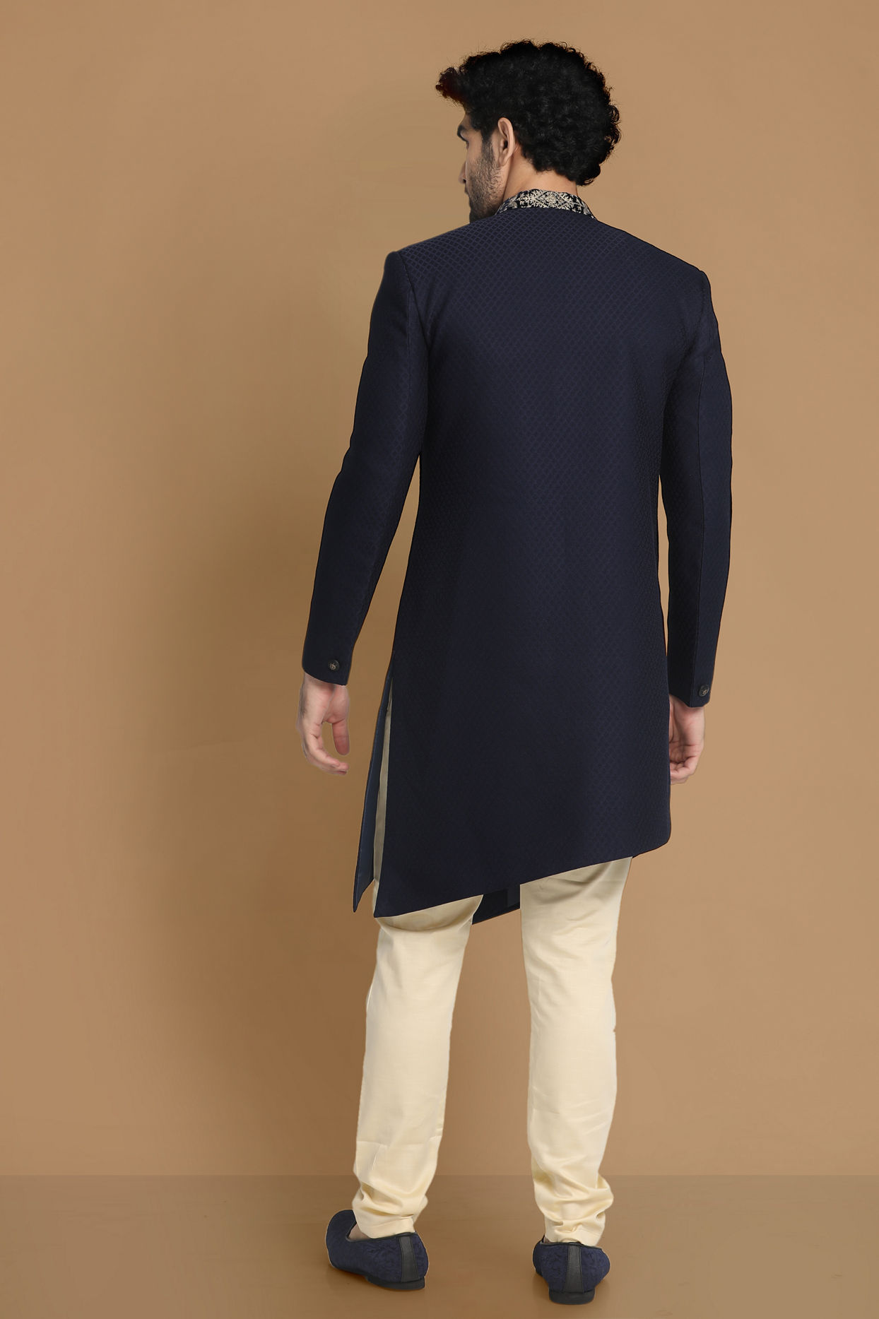 alt message - Manyavar Men Achkan Style Blue Indo Western image number 3