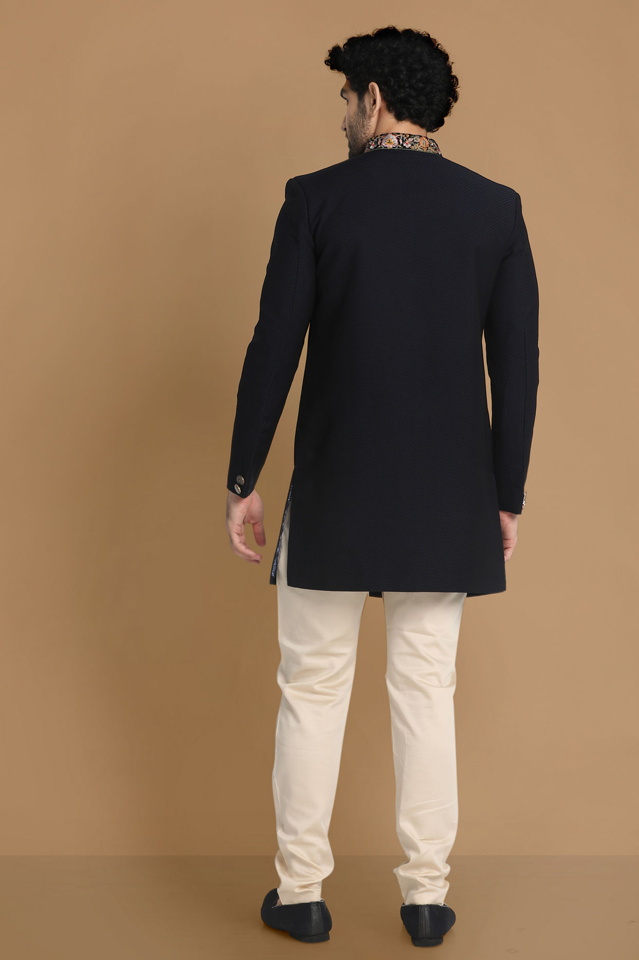 Manyavar Men Classy Blue Indo Western Set