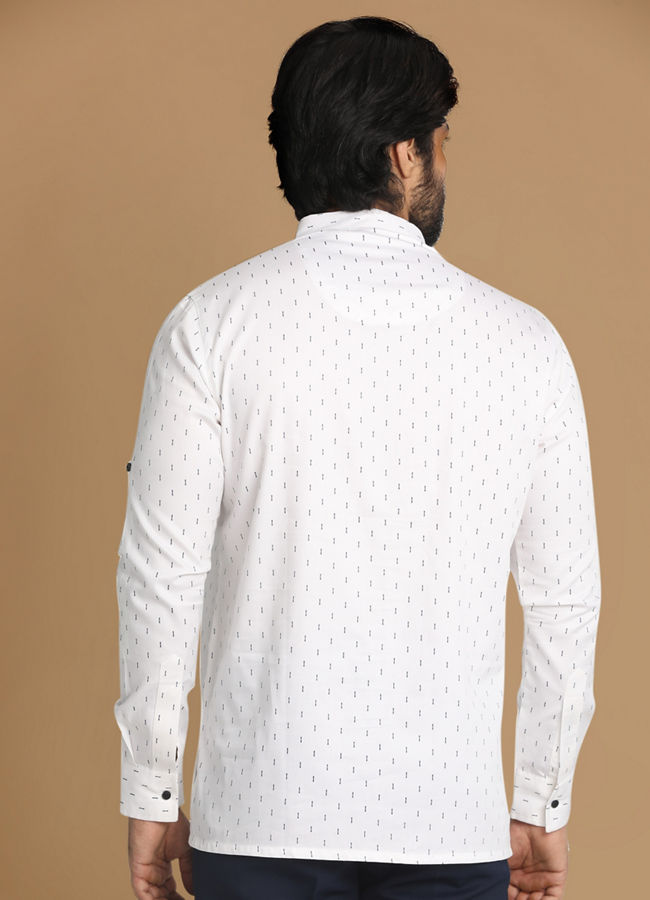 Manyavar Men White Booti Print Short Kurta