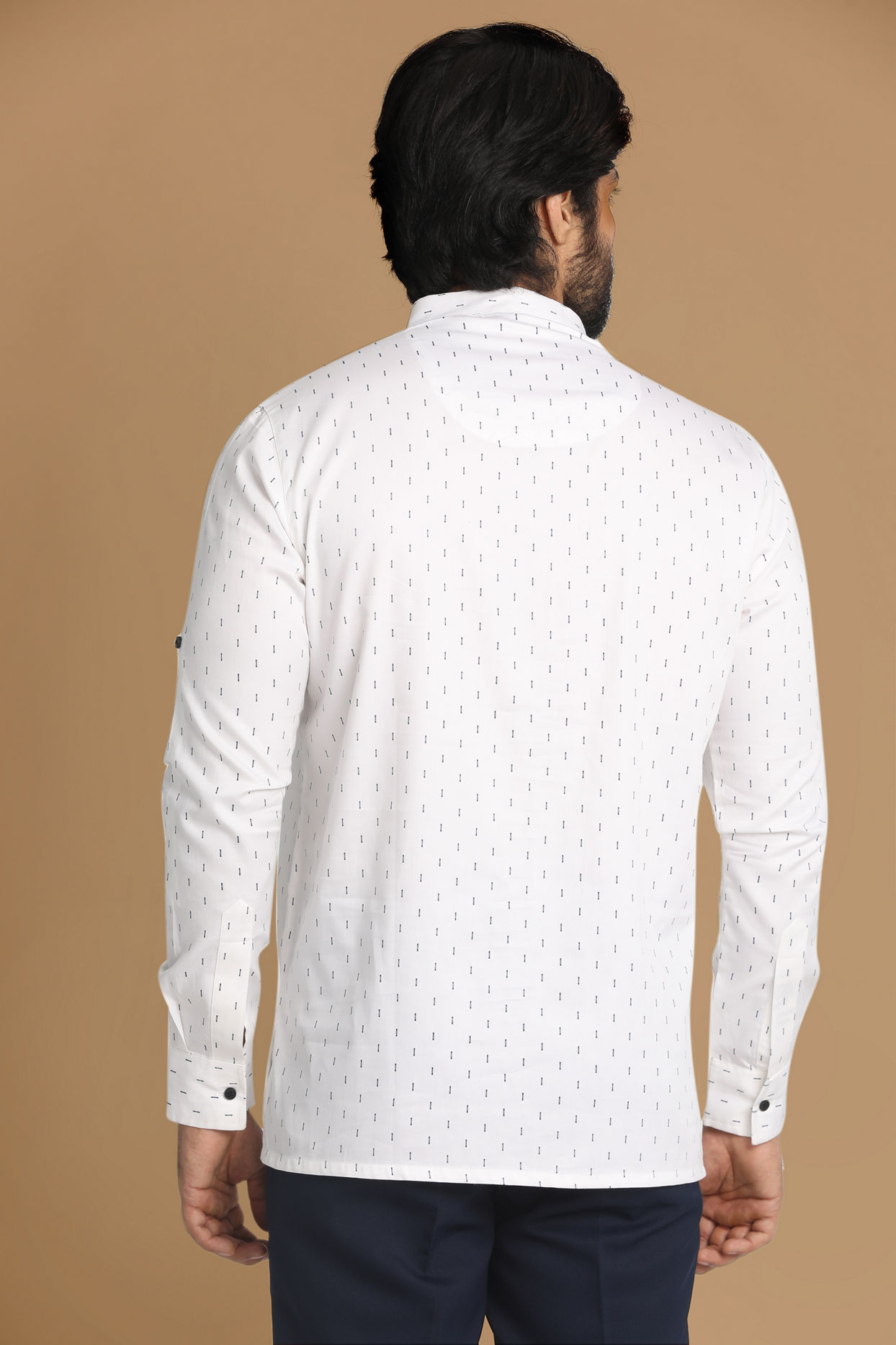 Manyavar Men White Booti Print Short Kurta