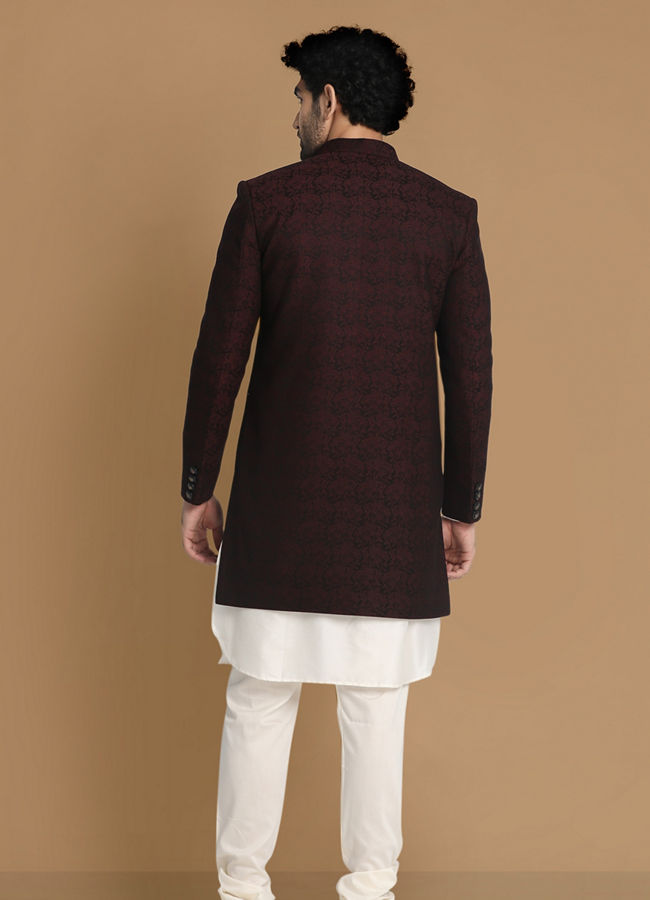 alt message - Manyavar Men Striking Maroon Indo-Western image number 2