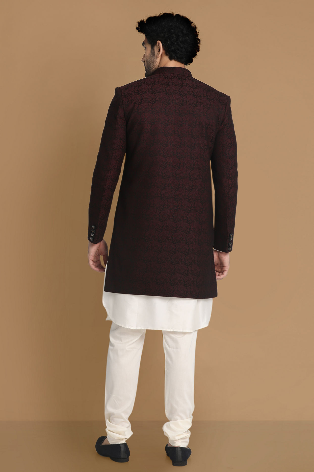 alt message - Manyavar Men Striking Maroon Indo-Western image number 2