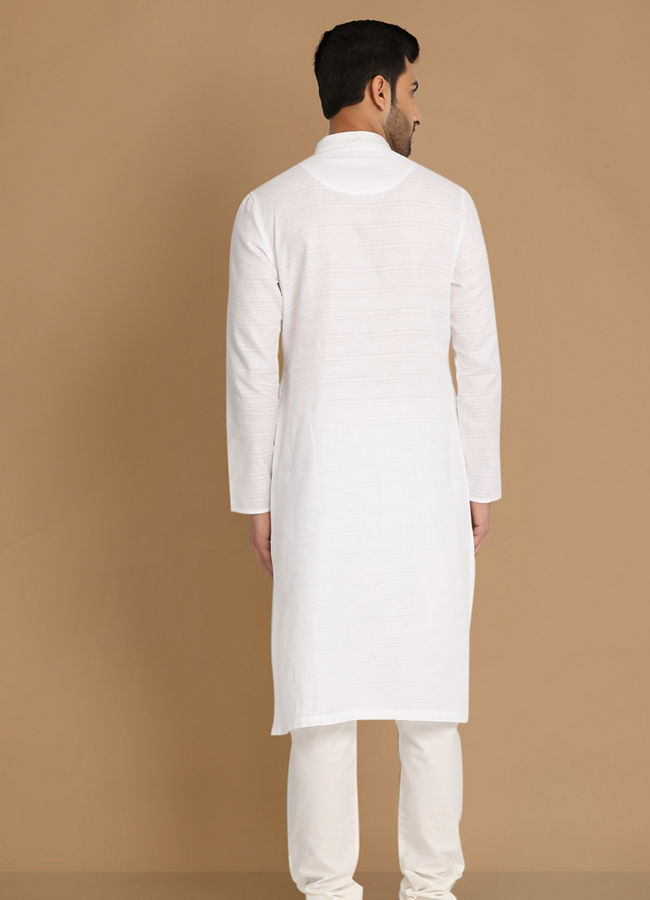 Manyavar Men Basic White Kurta Pajama Set