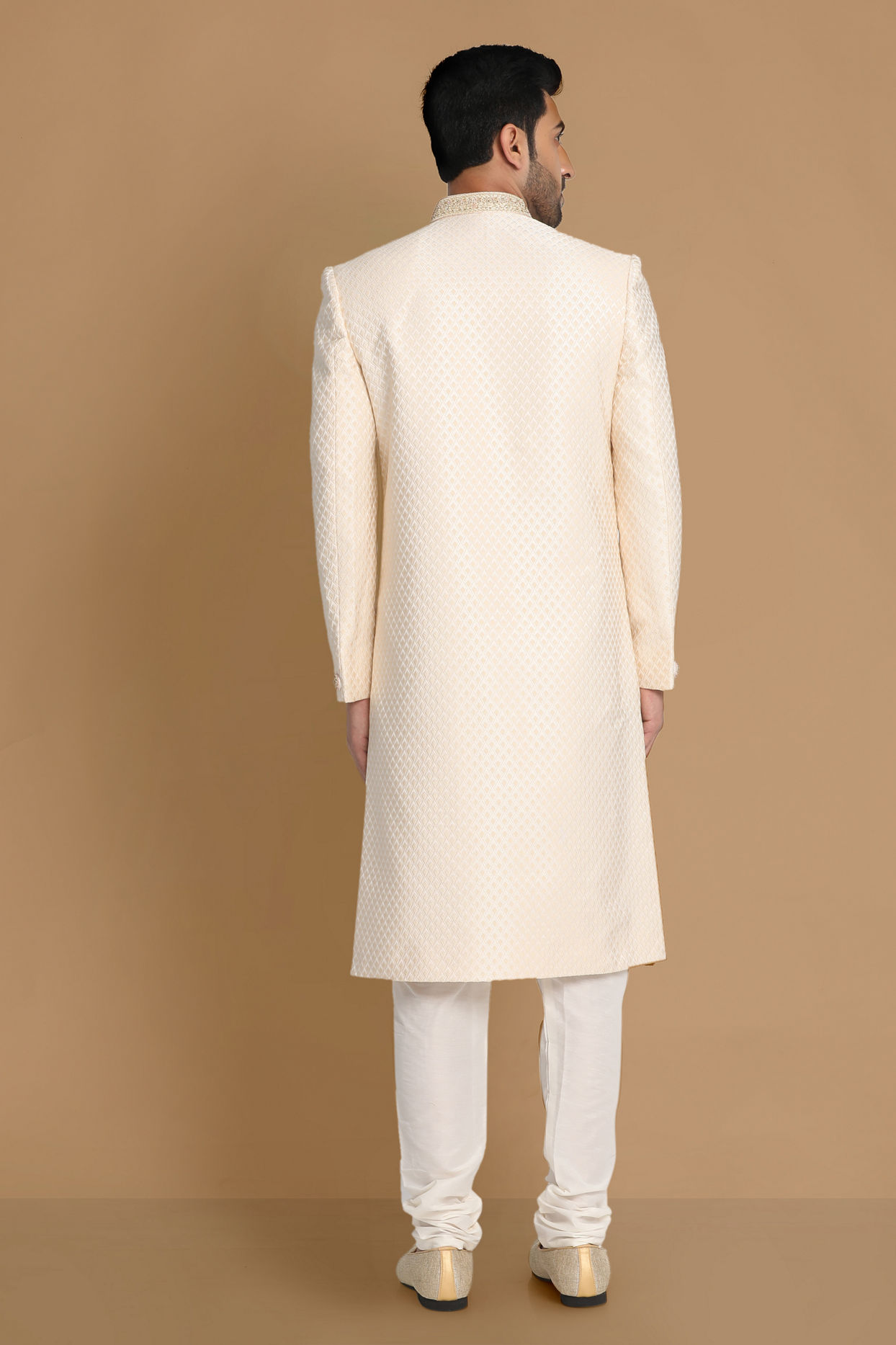 Manyavar Men Beige Brocade Sherwani Set