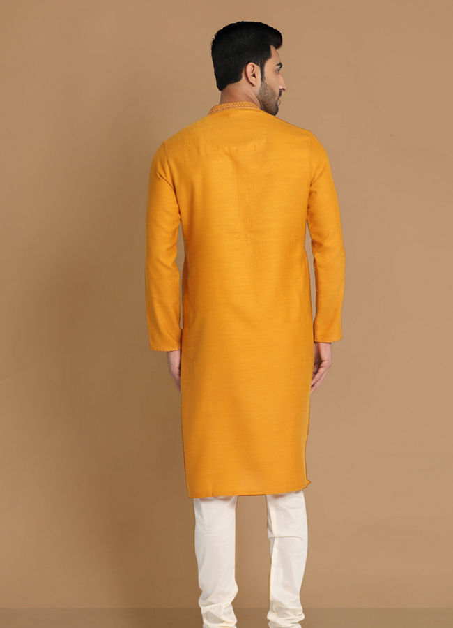 Manyavar Men Subtle Light Orange Kurta Pajama