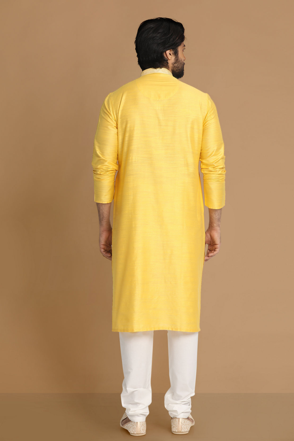 Manyavar Men Yellow Plain Kurta Pajama