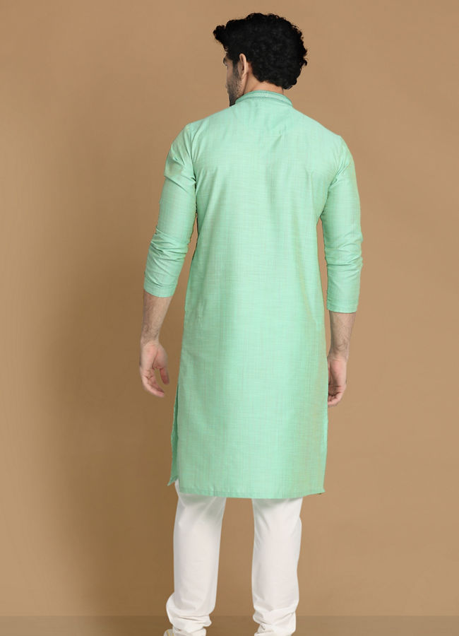 alt message - Manyavar Men Plush Light Green Kurta Pajama image number 2