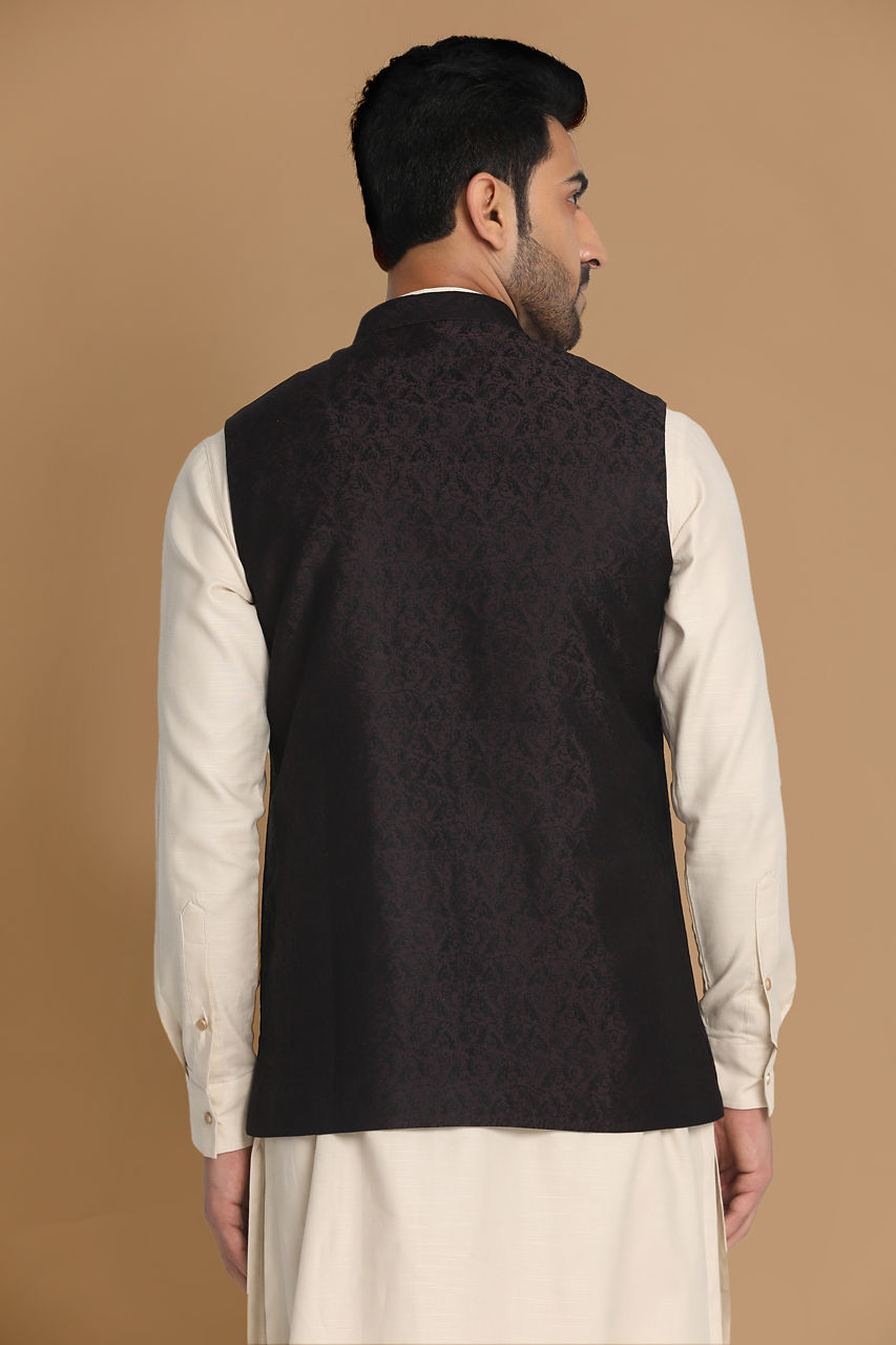 Manyavar Men Wine Red Bandhgala Jacket