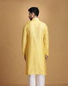 Manyavar Men Lemon Yellow Kurta Set With Collar And Placket Embroidery