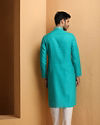 Manyavar Men Sapphire Green Self Design Kurta Set
