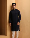 alt message - Manyavar Men Dark Blue Floral Design Kurta Jacket Set image number 2