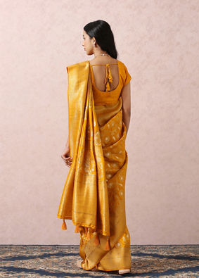 Mustard Yellow Saree With Gold Border image number 2