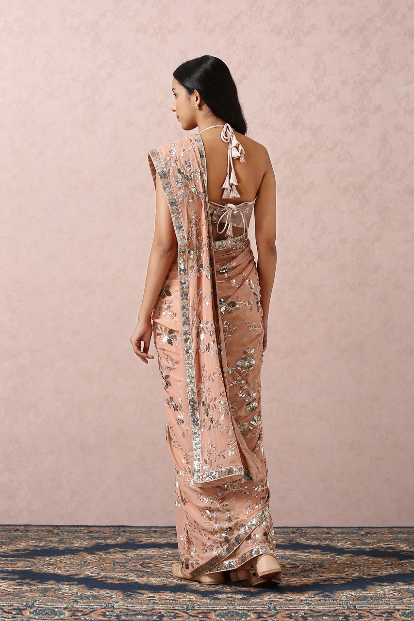 Mohey Women Peach Sequins Embroidered Saree