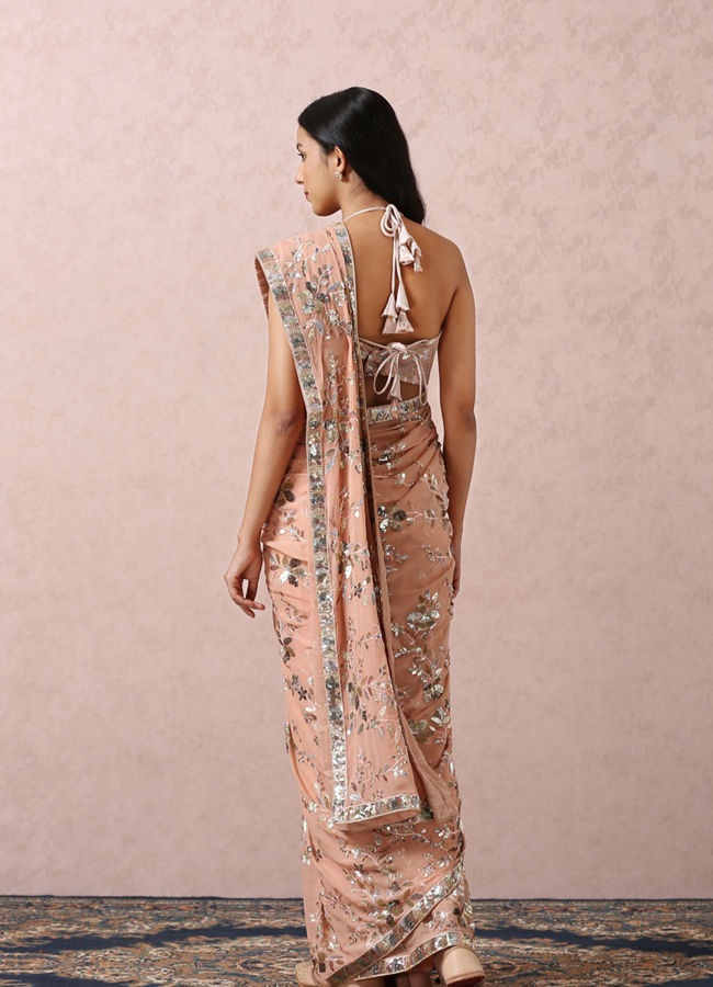 Mohey Women Peach Sequins Embroidered Saree