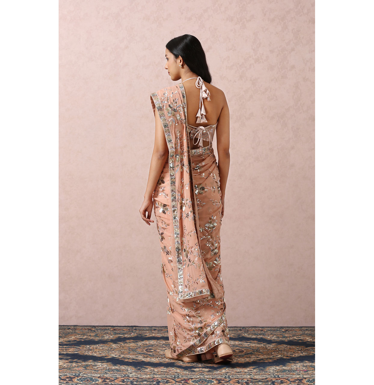 Mohey Women Peach Sequins Embroidered Saree