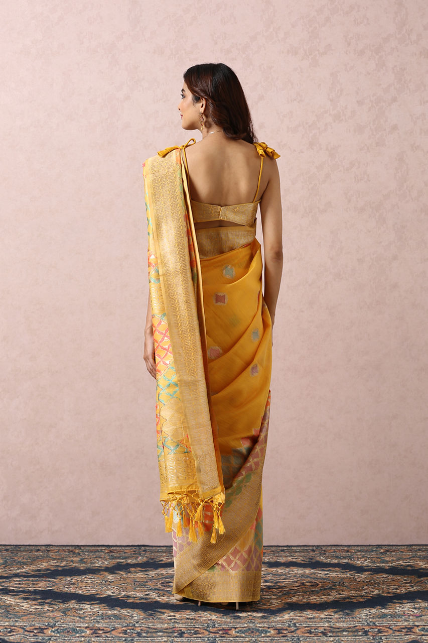 Mohey Women Yellow Art Silk Saree With Multicoloured Self Design