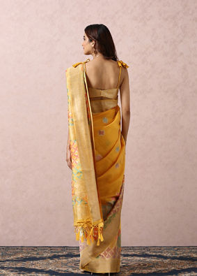 alt message - Mohey Women Yellow Art Silk Saree With Multicoloured Self-Design image number 2