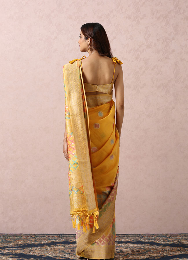 Mohey Women Yellow Art Silk Saree With Multicoloured Self Design