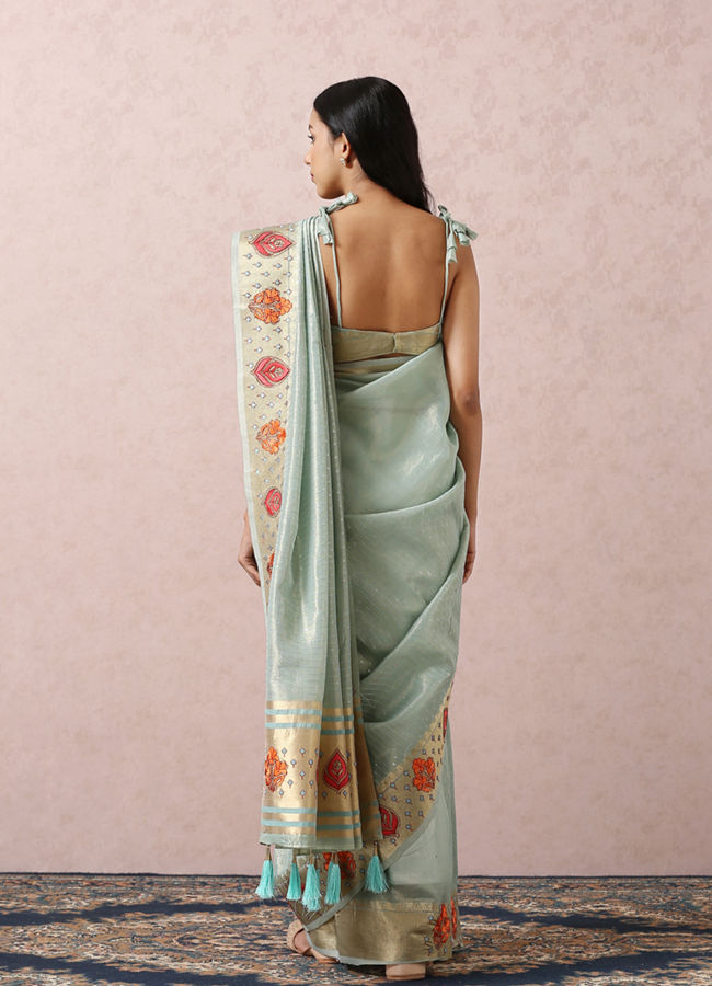Mohey Women Light Blue Floral Chanderi Saree