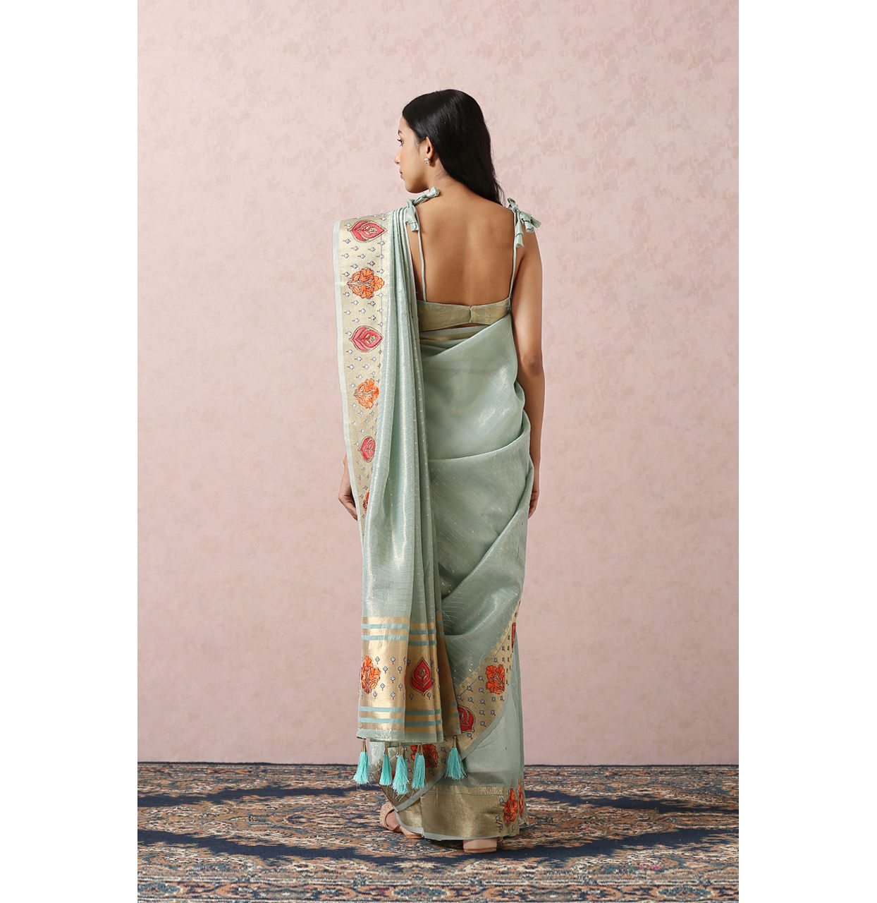 Mohey Women Light Blue Floral Chanderi Saree