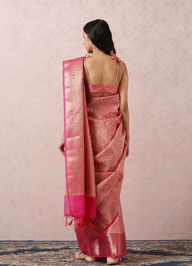 Pink Zari Weaved Saree image number 2