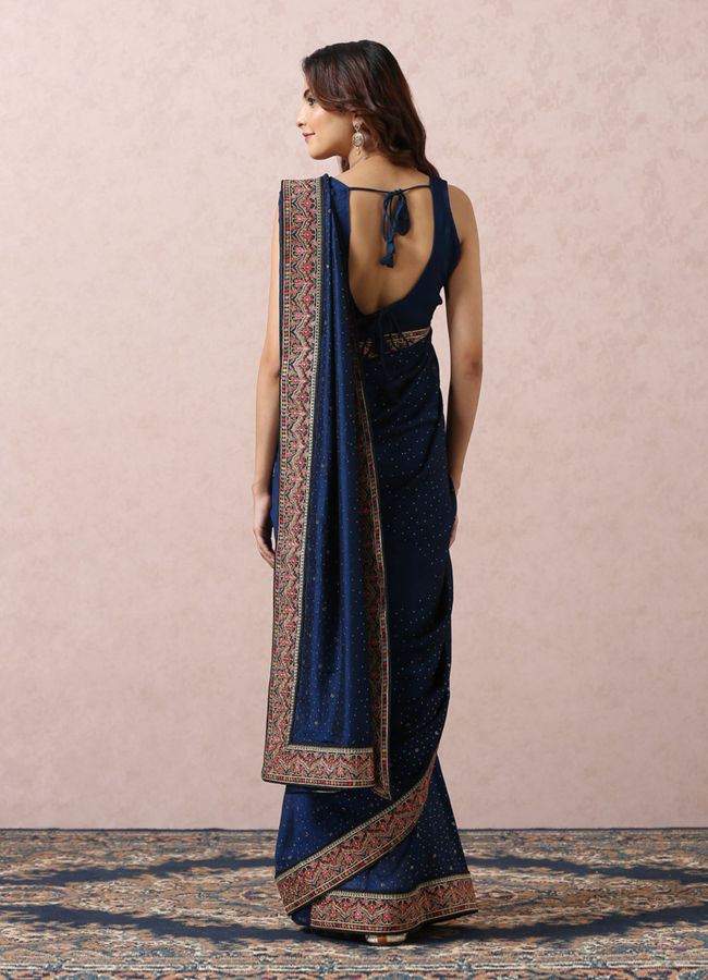 Indigo Blue Art Silk Saree With Multicoloured Border image number 2