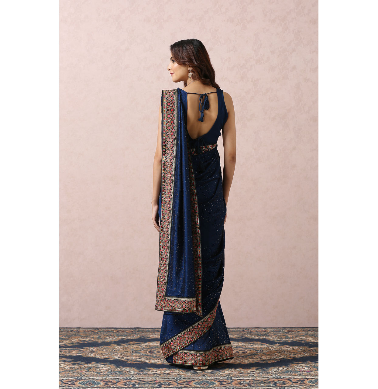 Indigo Blue Art Silk Saree With Multicoloured Border image number 2