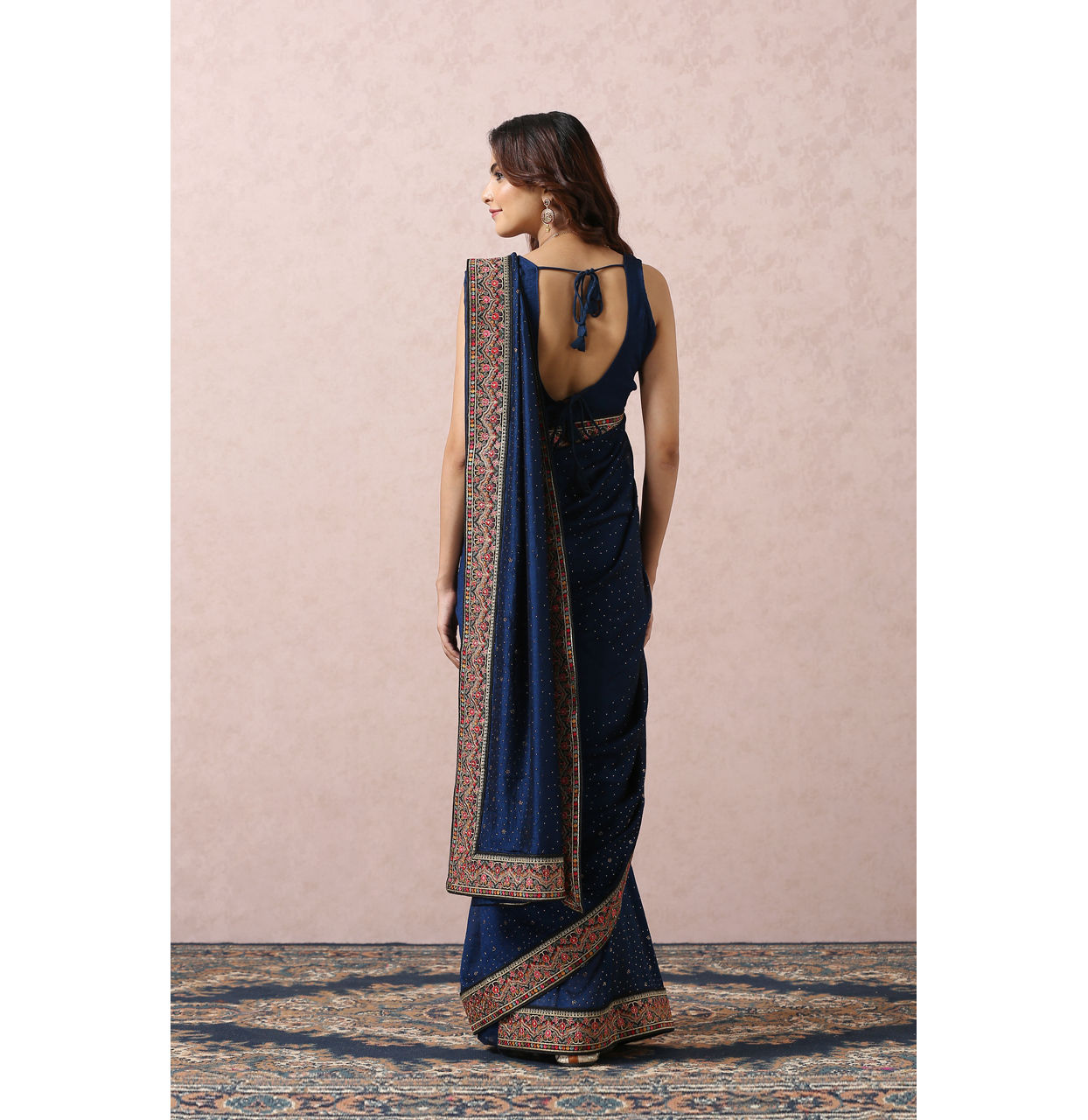 Mohey Women Indigo Blue Art Silk Saree With Multicoloured Border