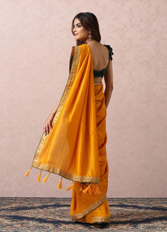 Mustard Yellow Embellished Saree image number 2