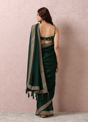Dark Green Art Silk Saree With Stone Border image number 3