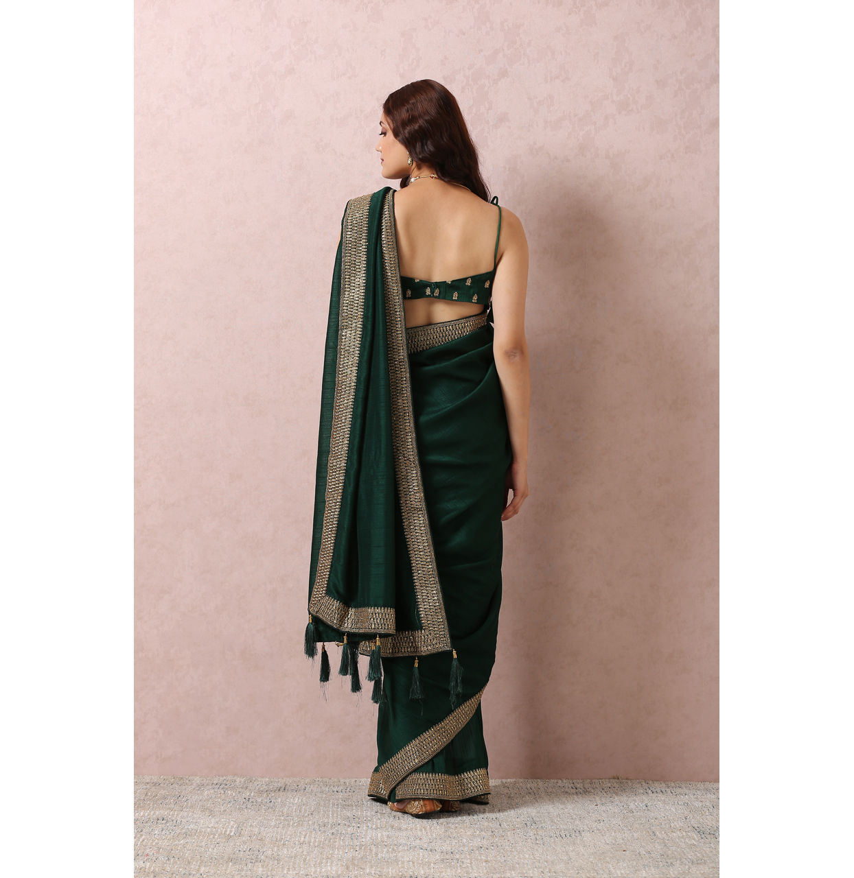 Dark Green Art Silk Saree With Stone Border image number 2