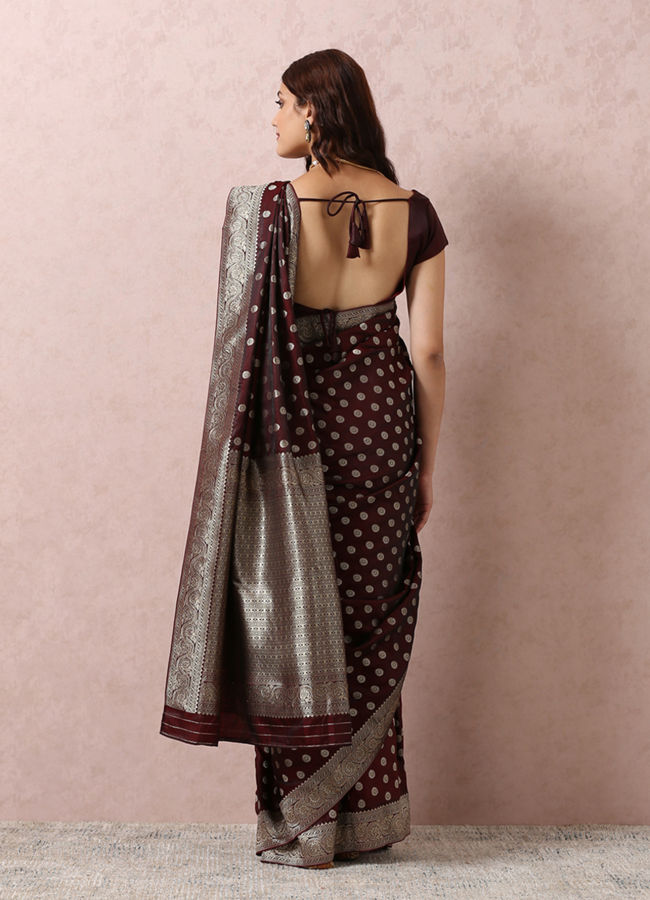 Mohey Women Maroon Art Silk Saree With Golden Motifs