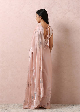 Peach Organza Saree With Stone Embellishment image number 2