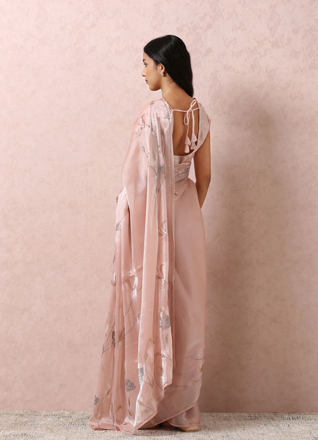 Mohey Women Peach Organza Saree With Stone Embellishment