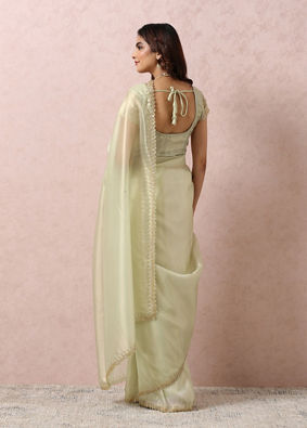 Pista Green Organza Saree With Stone Border image number 3