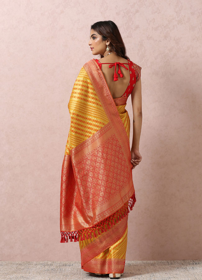Mohey Women Yellow Art Silk Saree With Contrasting Border