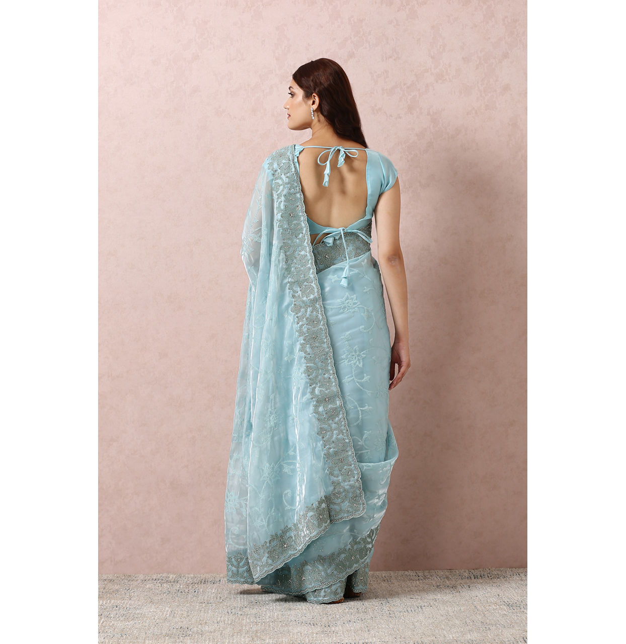 Light Blue Organza Saree With Mirror Border image number 2