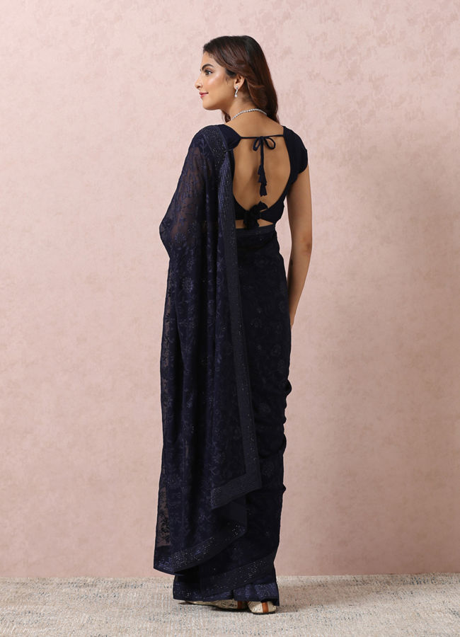 Indigo Blue Georgette Saree image number 2