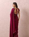 Mohey Women Wine Stone Embellished Satin Saree