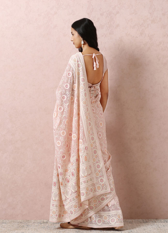 Mohey Women Peach Embroidered Saree
