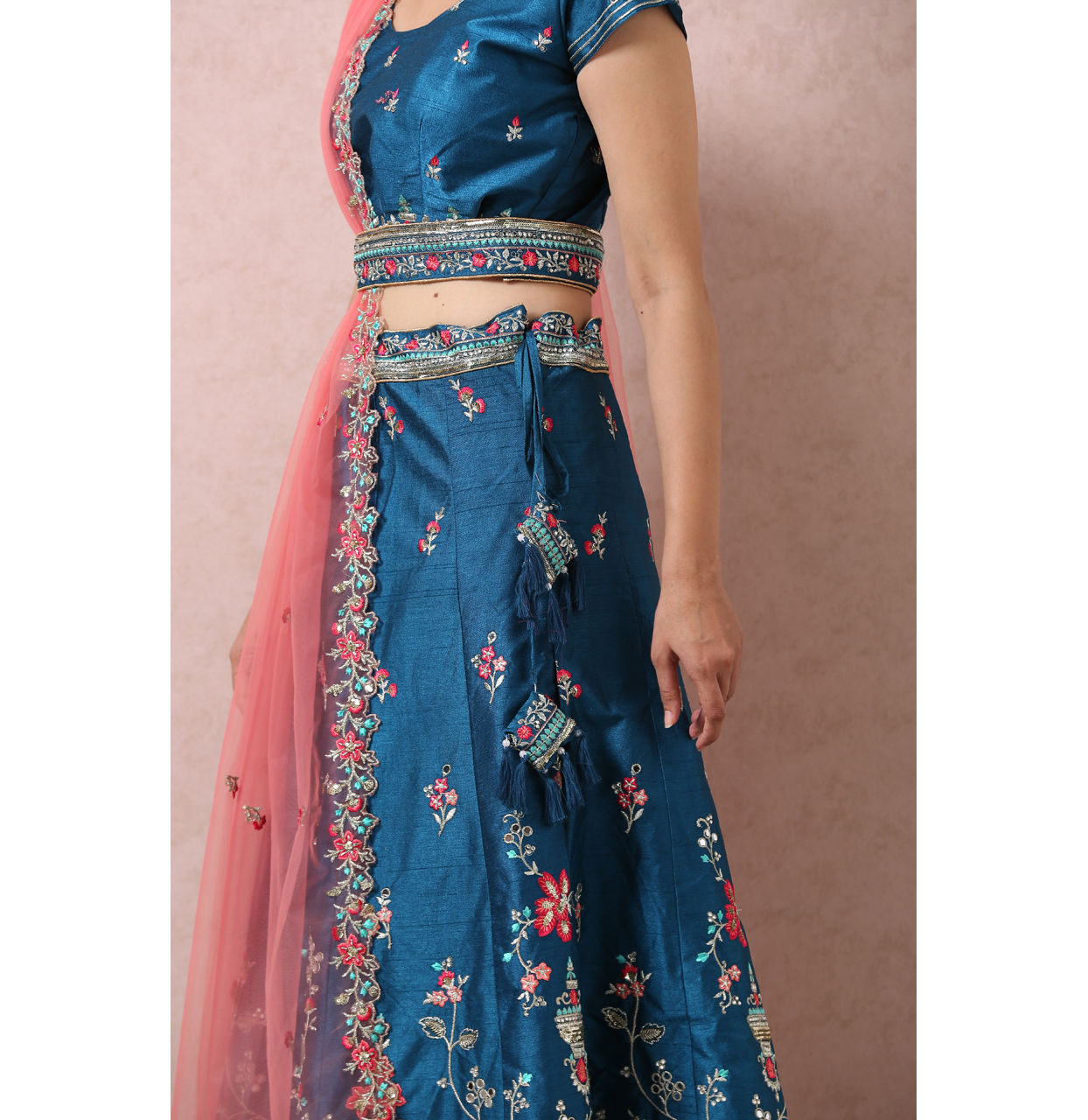 Mohey Women Teal Blue Embroidered Lehenga
