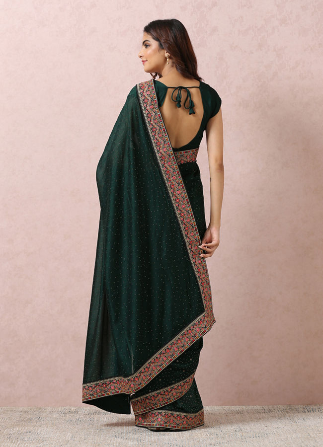 Bottle Green Embellished Saree image number 2