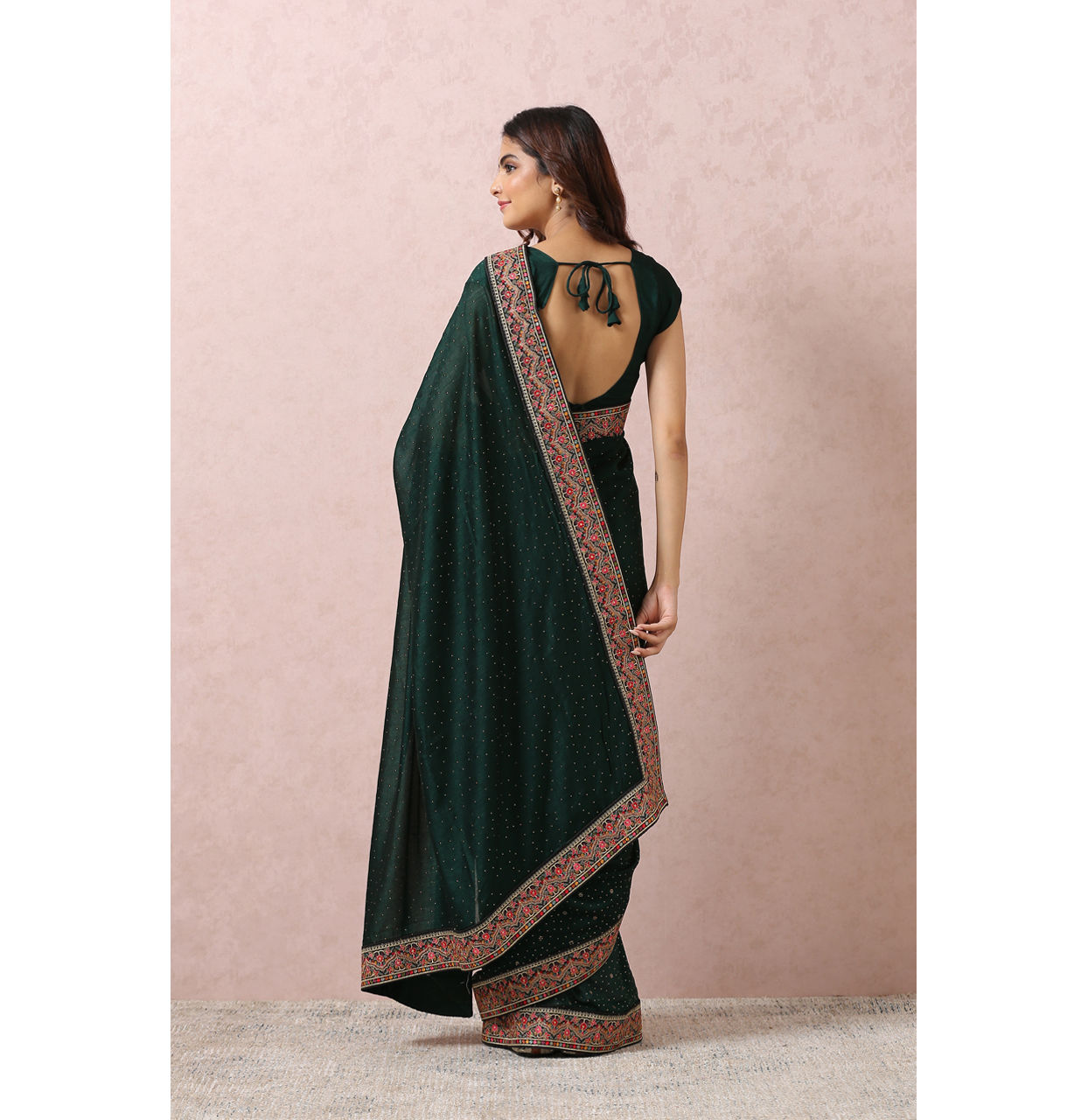 Mohey Women Bottle Green Embellished Saree